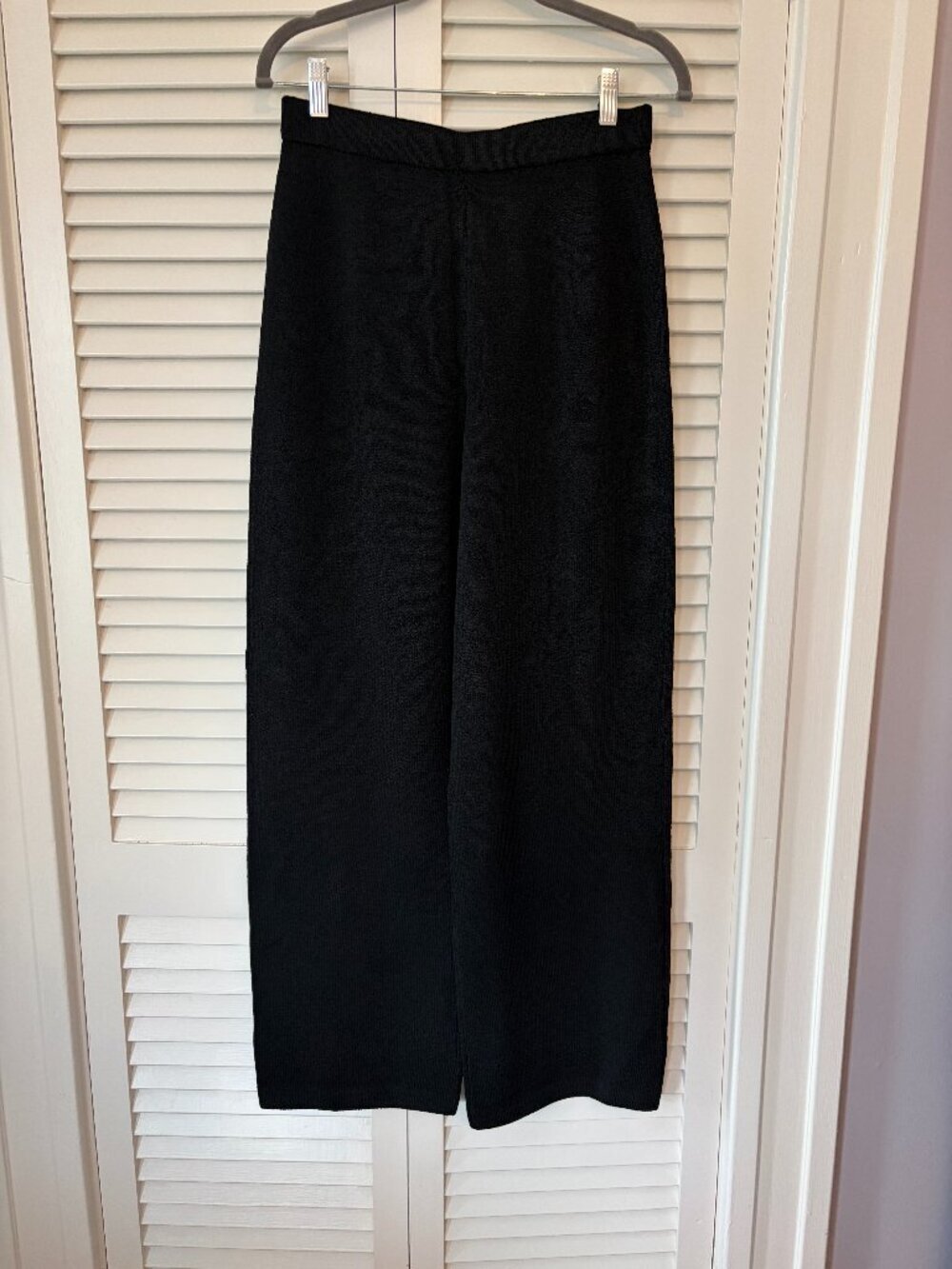 St. John Caviar Santana knit pants wide leg 6 black wool blend